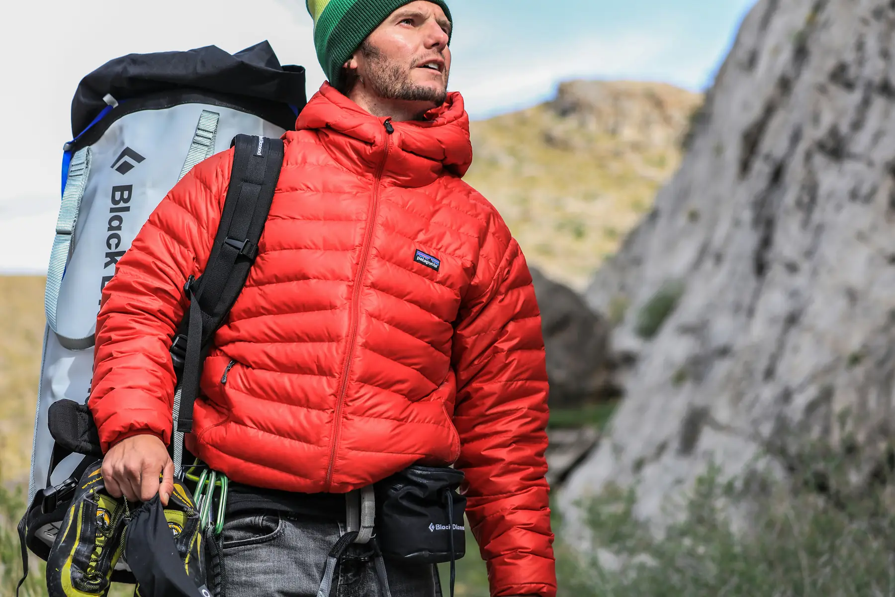 Hiker with loaded backpack and gear