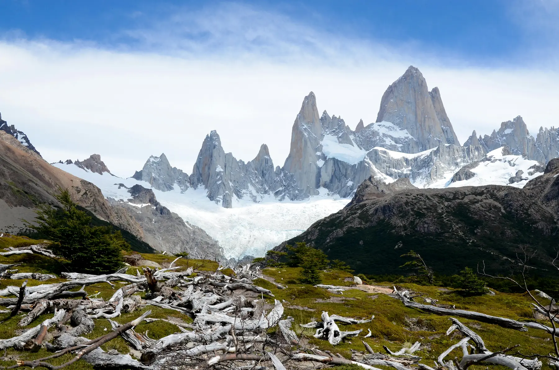 Seasonal view of El Chaltén showing peak and shoulder season conditions