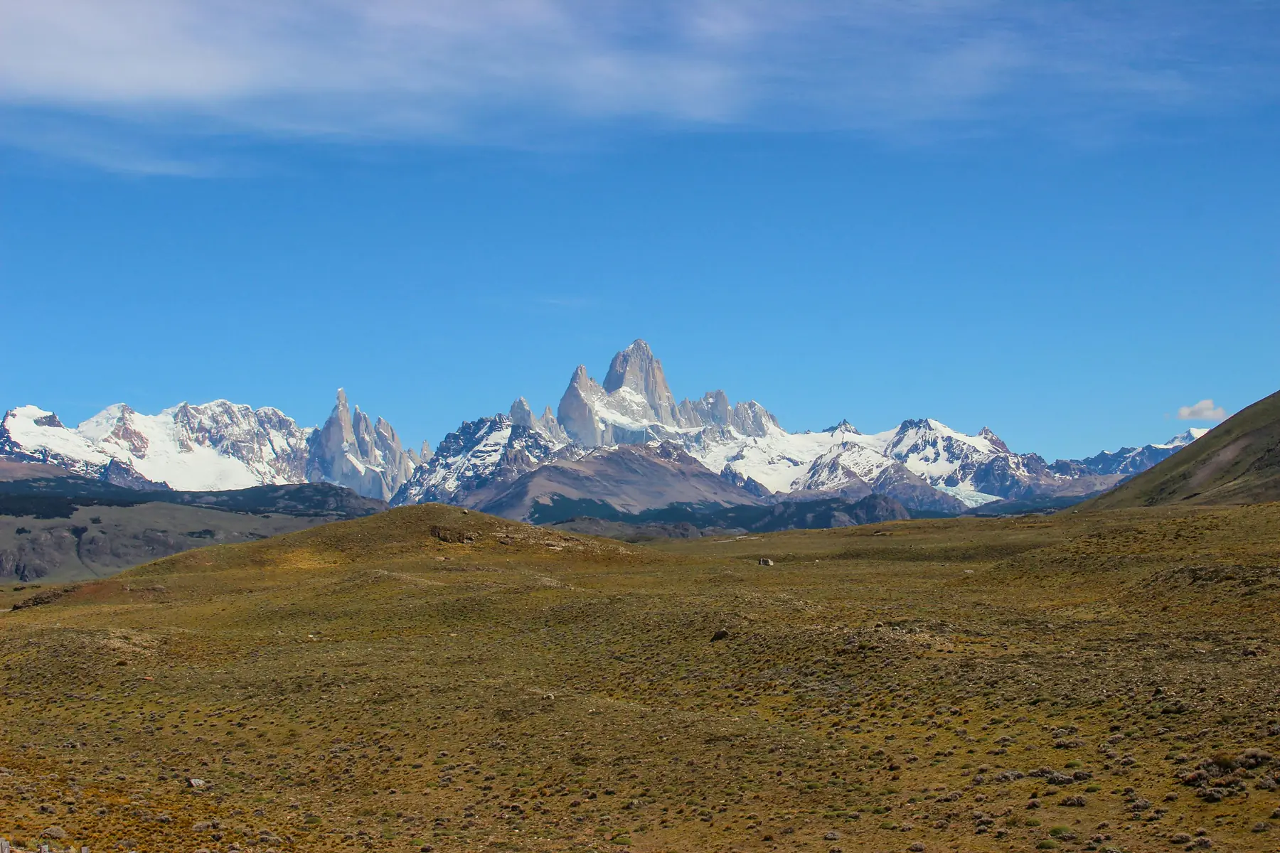 Mount Fitz Roy catching the first light of dawn above El Chalten.
