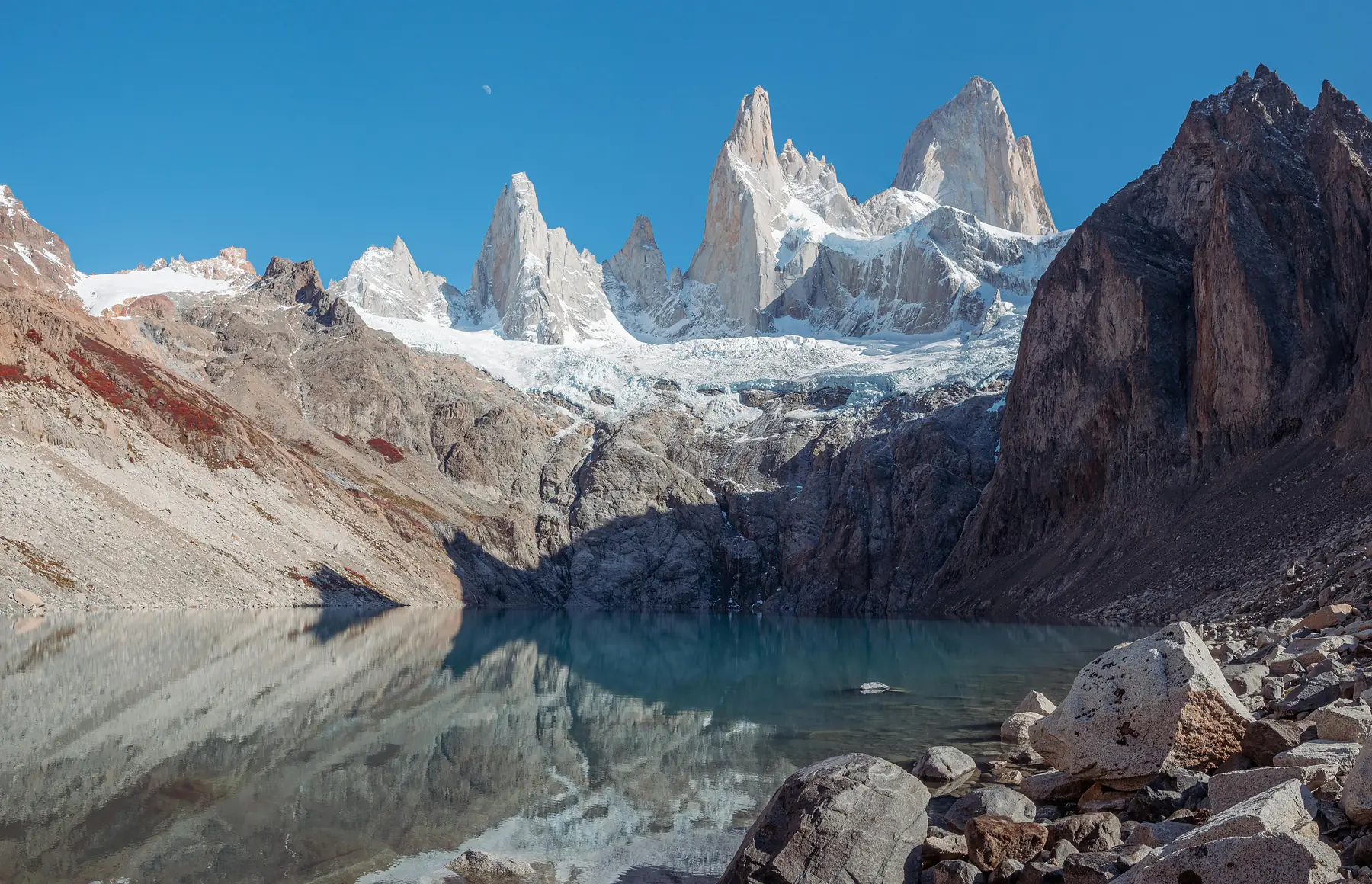 Laguna de los Tres reflecting the sheer face of Fitz Roy.