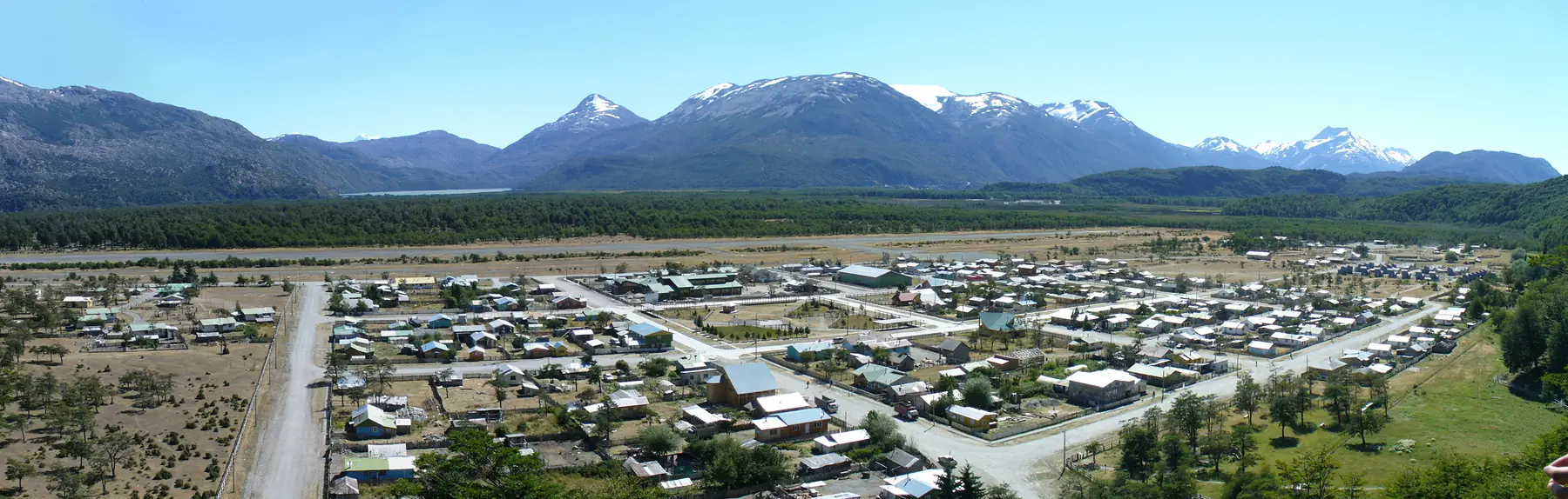 Glacial mountains and ice fields surrounding Villa O'Higgins