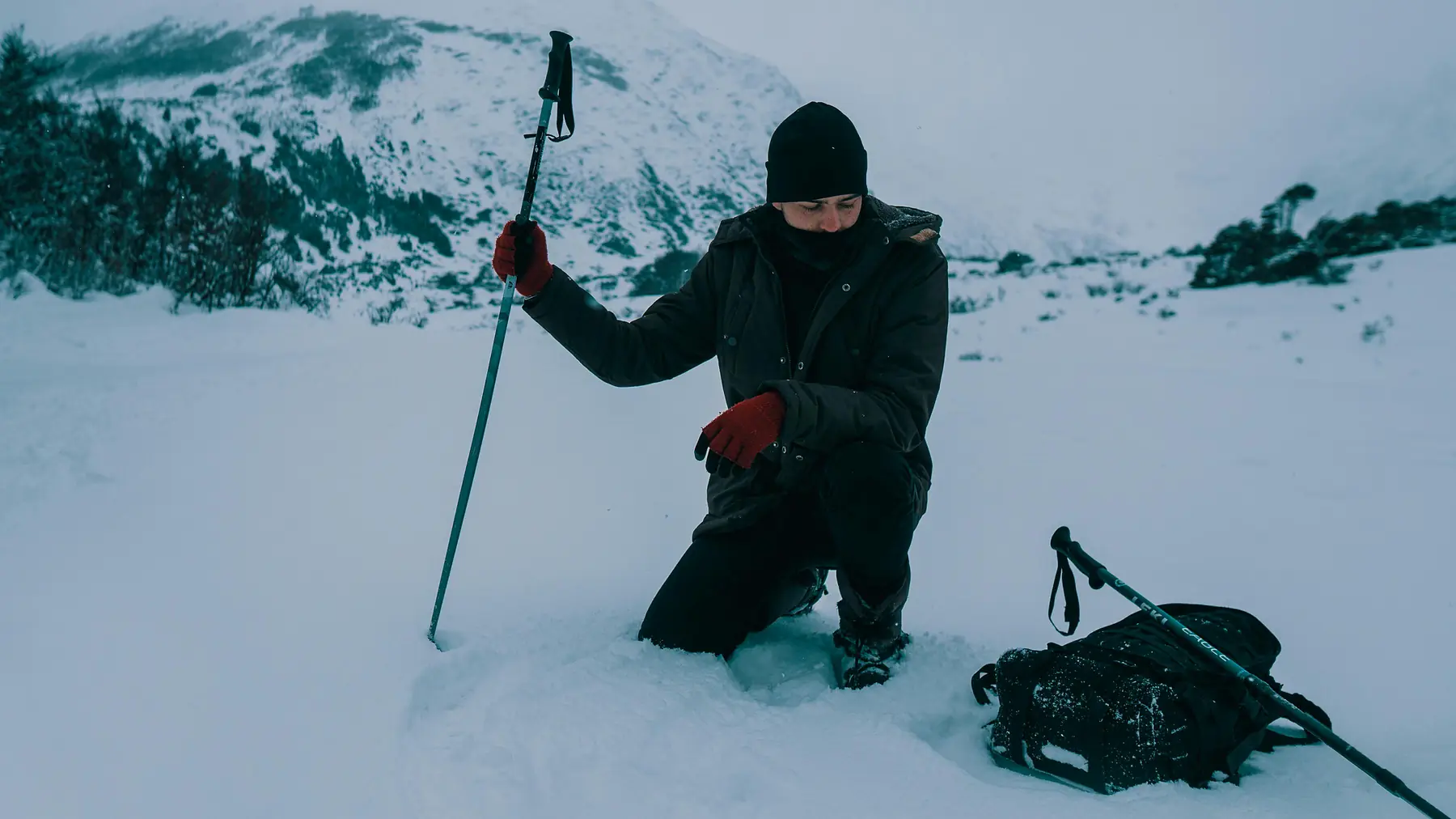 Collapsible trekking poles with cork grips and rubber tips for Patagonia trails
