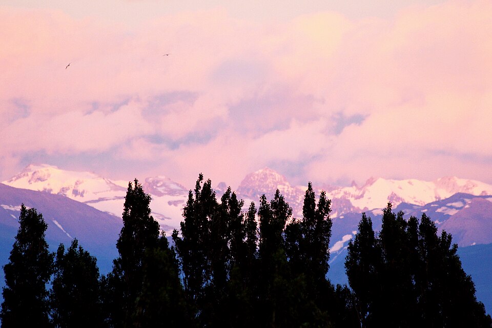 The wild landscape of Perito Moreno National Park with turquoise lakes and Andean peaks