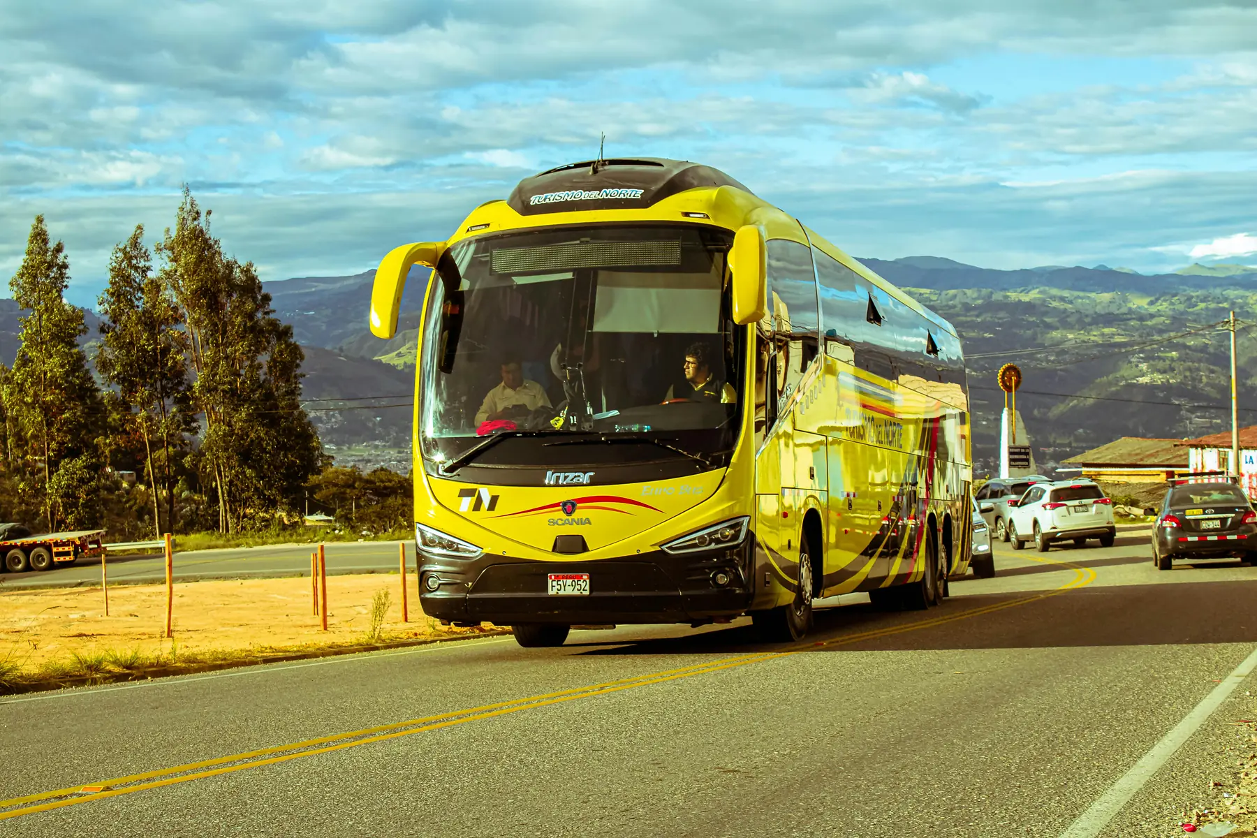 A long-distance coach crossing the vast Patagonian steppe