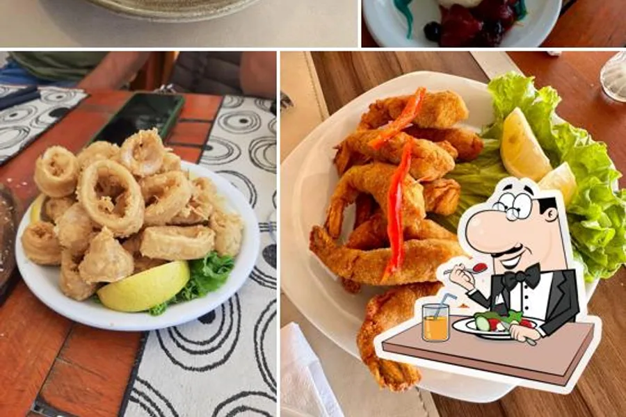 A seafood lunch representative of beachfront dining at Coral